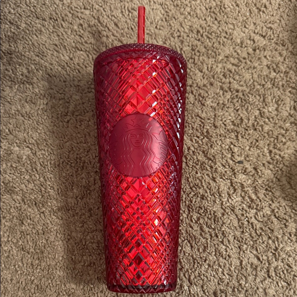 Starbucks Red Accented Tumbler with Textured Design